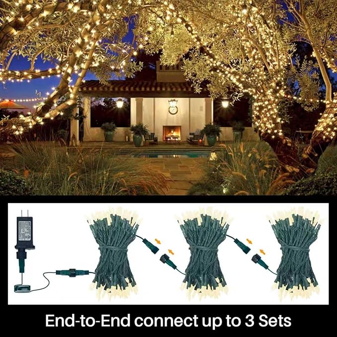 LAMPHOME Warm White Christmas Mini Lights, 32.5FT 100 LED String Lights with 16 Light Modes, Fairy Lights Plug in for Outdoor Xmas Trees Garland Wreath Holiday Decorations