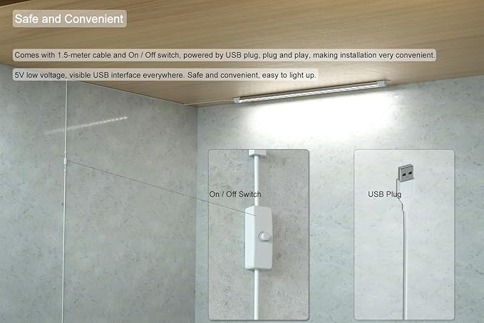 5V Interior LED Light Bar USB Plug with Switch for Car 7000K White Color DIY Cabinet LED Light Strip for Trailer,Motorhome,Van,RV,Truck,Office,Store(2 Pack)