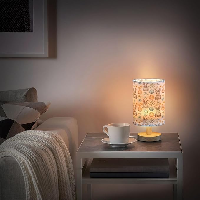 Easter Rabbits Bunny Eggs LED Table Lamp for Bedroom Bedside Lamp with USB Charging Ports Decor Nightstand for Living Room Reading Dorm Desk Home Office