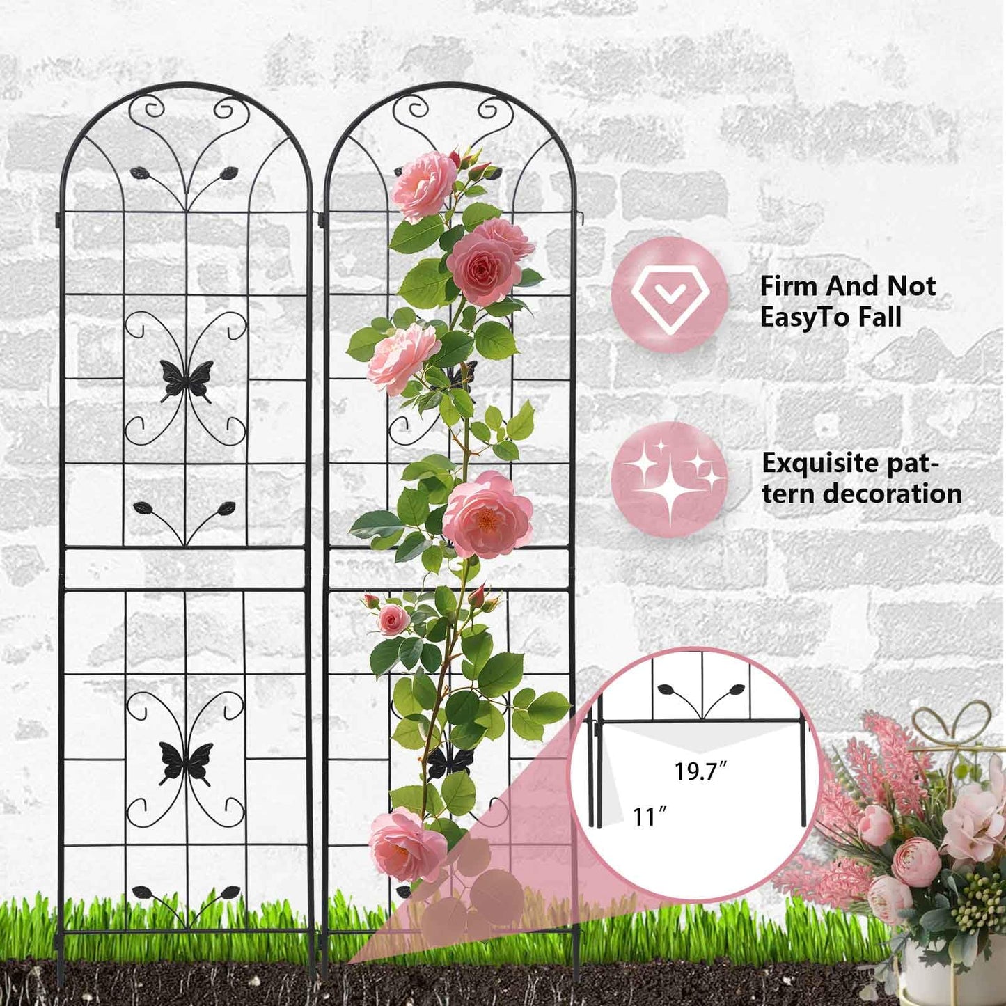2 Pack Garden Trellis for Climbing Plants 86.7'' x 19.7''，Black Metal Garden Trellis，Heavy Duty Rustproof Plant Trellis for Rose Vine Vegetable