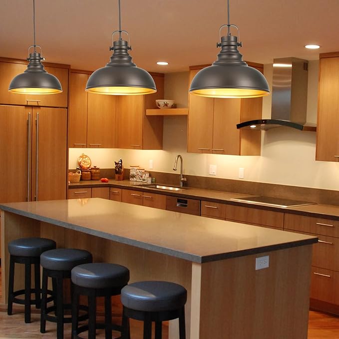 3 Packs Farmhouse Pendant Lights Kitchen Island Adjustable Pendant Light Fixtures Rustic Industrial Hanging Lamp,Oil Rubbed Bronze
