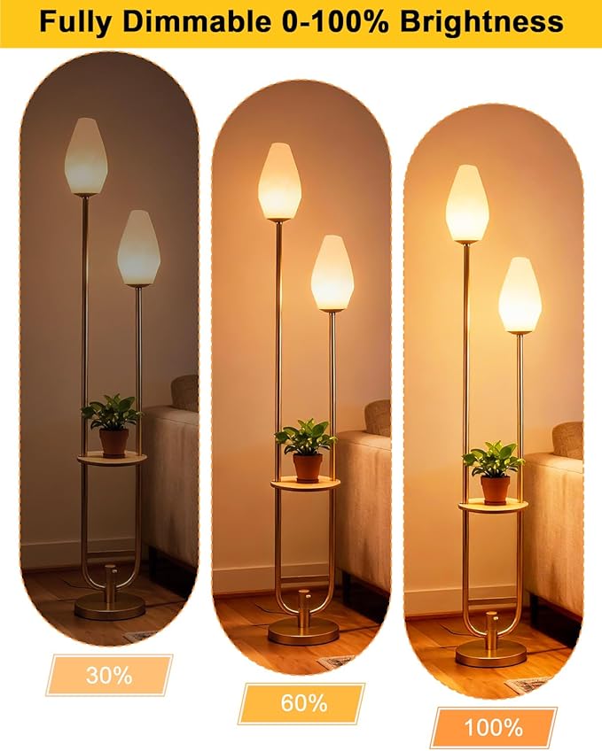 Lightdot 63IN Gold Floor Lamp with Shelf, Mid Century U-Shaped Tall Standing Lamps with Rock-Shaped Shades& Bulb Included, Modern Floor Lamp for Living Room/Wedding/Party/Sofa Beside/Corner Decor