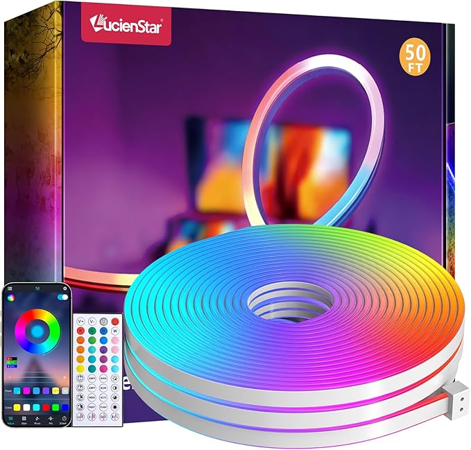 LED Neon Lights, 50FT RGB Neon Rope Lights App Control,IR Remote,Music Sync,IP67 Waterproof,Flexible DIY Design for Bedroom,Living Room,Gaming Room,Party,Outdoor,Christmas Decor