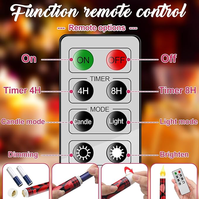 6 Pcs Valentines Day LED Flameless Candle Set Valentine Day Flameless Taper Candles with Heart Battery Operated Seasonal Celebration with Remote for Wedding Romantic Night