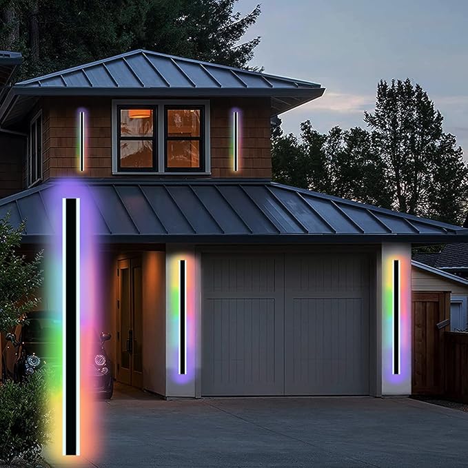 Outdoor Long Strip Modern LED Wall Lighting Fixture Lamps, RGB LED Light Strip,UL MW Driver,Elegant Frosted White Acrylic, Black Aluminum Body IP65 Waterproof Anti Rust (RGB, 79inch)