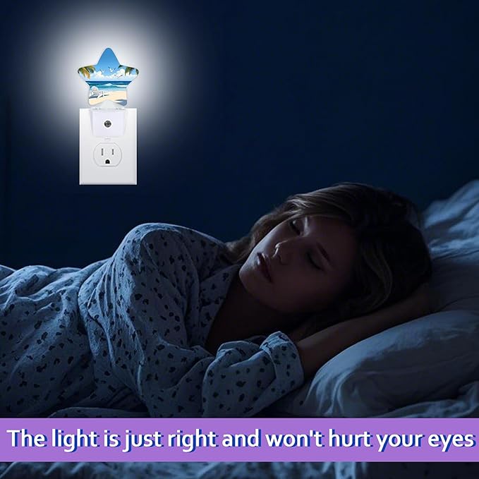 Energy Efficient Nightlights Plug In Wall, Summer Beach Night Light for Kids Bedroom Decorative, Tropical Palm Tree Seagull Dusk-To-Dawn Sensor Sleep Friendly Lamp for Nursery Bathroom Basement