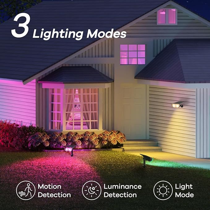 Linkind Smart Solar Lights Outdoor SL5 with Motion Sensor, APP Control Color Changing Solar Spot Lights Outdoor, Easter Decorations, IP65 Landscape Lighting for Yard, Garden, Path(6 Pack)