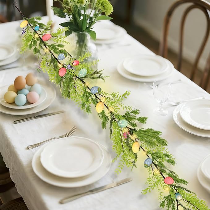 DR.DUDU 6 FT Lighted Easter Garland, Easter Decorations for Home, Egg Garland Spring Fireplace Mantel Decor, Indoor & Outdoor Holiday Parties Display