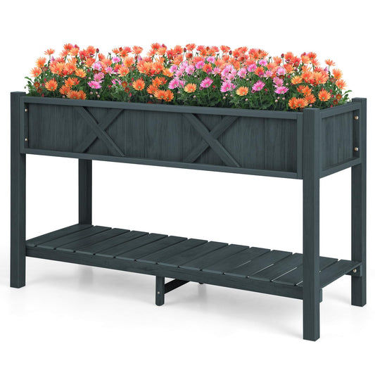 Giantex HIPS Raised Garden Bed, Elevated Planter Box w/Legs, Storage Shelf, Drainage Holes, Weather-Proof Standing Raised Beds for Backyard Balcony Flower Herb (Black, 44" x 18" x 29")