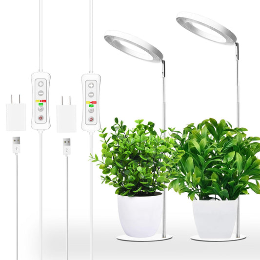Yadoker 144 LEDs Full Spectrum Plant Grow Light for Indoor Plants，Height Adjustable, 6.3" Aluminum Housing,Automatic Timer with 8/12/16 Hours,10-Level Brightness,White Plant Light,2Pack