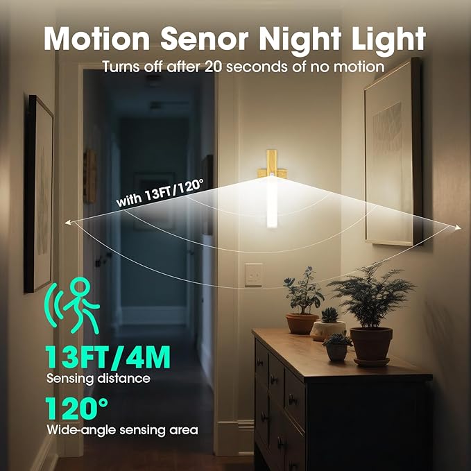 LAVAED Motion Sensor Lights Indoor,LED Rechargeable Battery Operated Wall Sconce Magnetic Stairway Night Light Wireless Portable Decor Lighting for Bedroom, Hallway, Picture,6000K Strip Base 2Pack