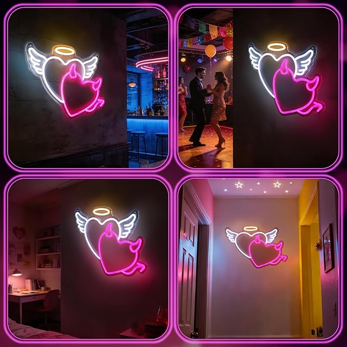 ‌Valentine's Day Lights Decor for Wall & Window: Heart Neon Sign‌,Party Light Up Valentine's Day Decorations‌,Dimmable USB Powered LED Lamp‌,Heart Night Light for Bedroom Art Decor‌,16''x11'' Heart-Shaped Night Light