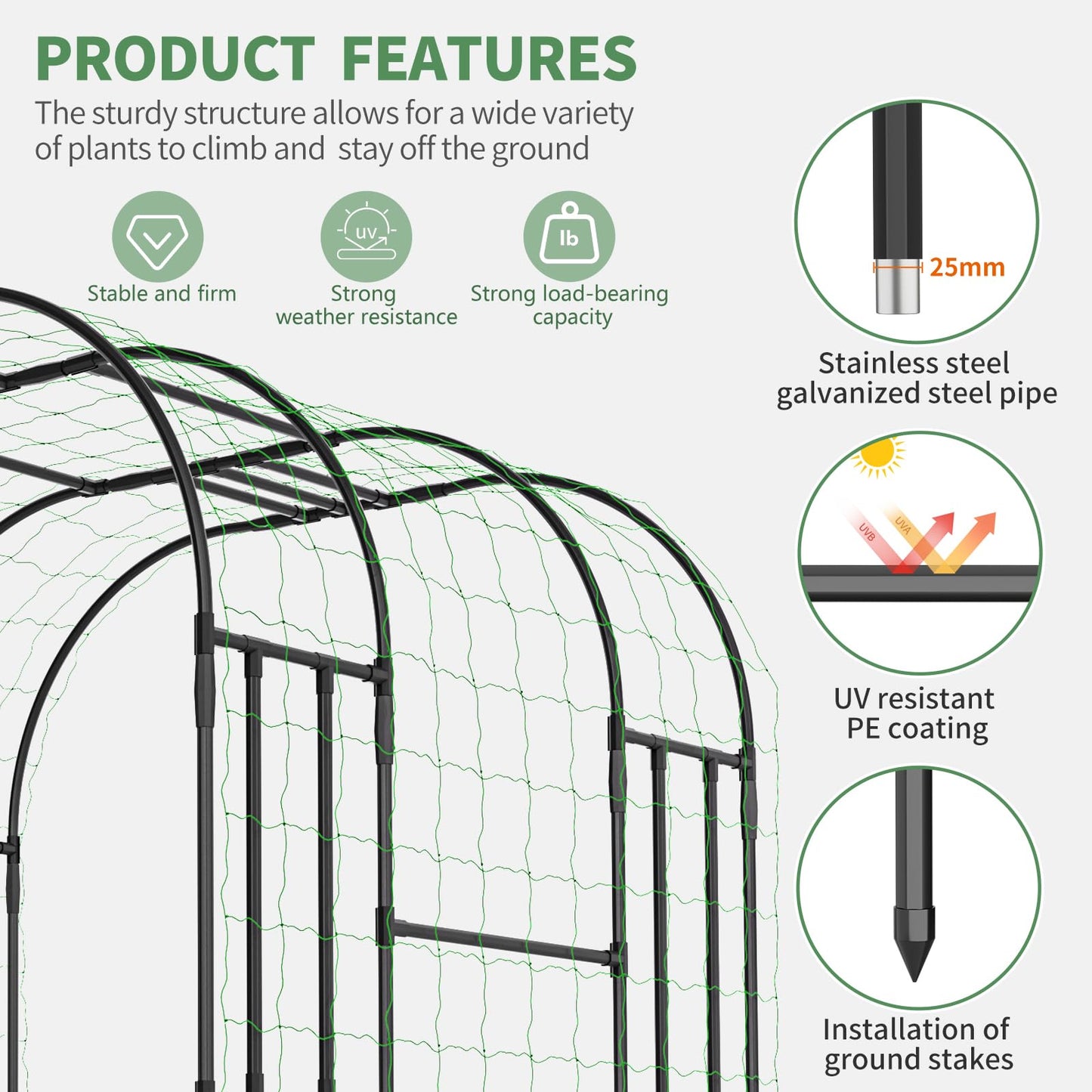 SUNYRISY Garden Arch Trellis for Climbing Plants Outdoor, 47.2" x 59" x 87" Metal Core Tall Archway Tunnel Plant Support for Cucumber Tomato Flowers Vegetables and Gardening
