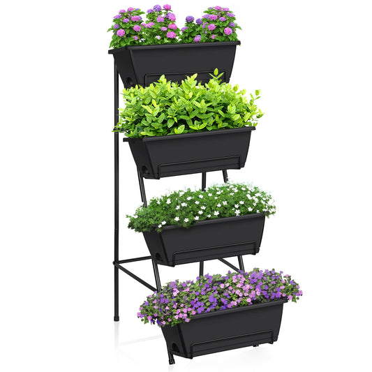 OYEAL Raised Garden Bed 4 Tier Vertical Garden Planters Indoor Outdoor Raised Planter Box with Legs Elevated Herb Garden Planter for Flowers Vegetables Plants, Black