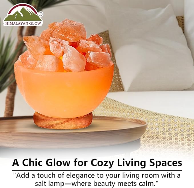 Himalayan Glow Natural Salt Crystal Massage Bowl Lamp with Touch Dimmer Switch and Wooden Base - Soothing Mood Light and Night Glow