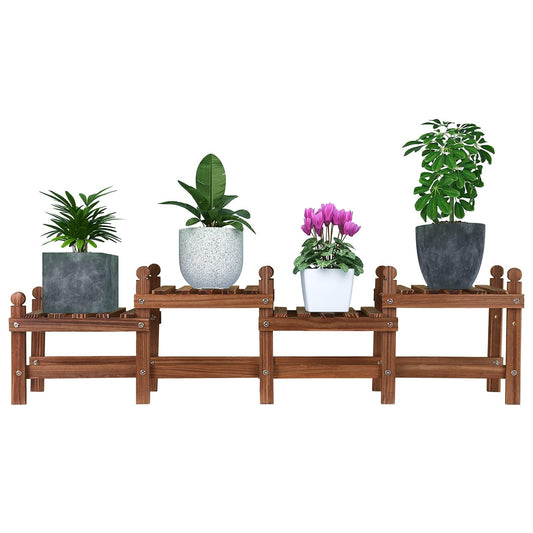 Jotboom Wood Plant Stand Indoor Outdoor,4 Tiers Plant Stand Bench Indoor,Low Window Plant Shelf Small Long Flower Pot Stand for Multiple Plants (11.8"-44'')