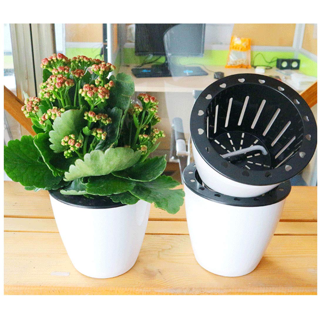 5.2“ Self Watering Planter White Flower Pot, 3 Pcs Medium Planter Pot, Mini Plant Pot, for All Plants, Herbs, African Violets, Succulents, Flowers Or Start Plants, White, 5 inch