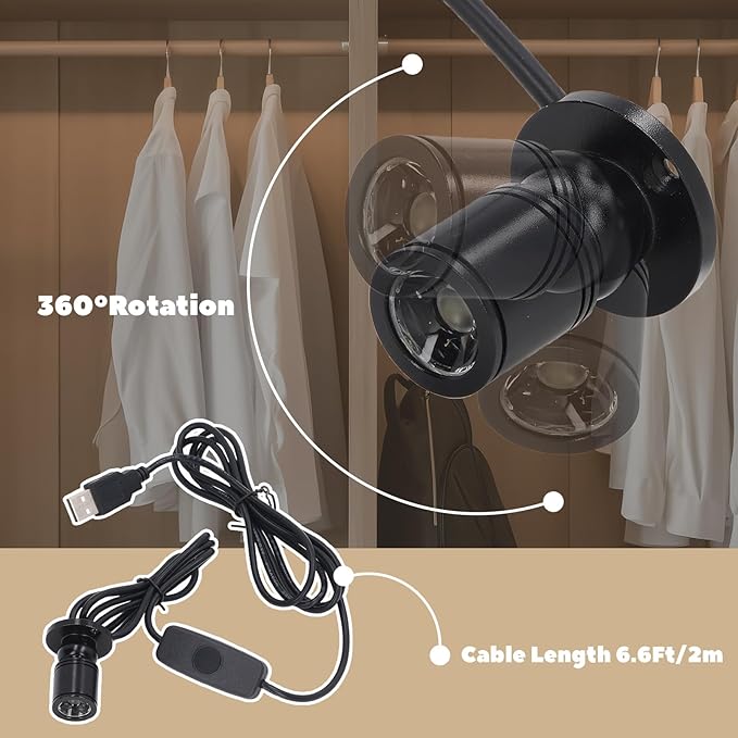 5V Dimmable LED Mini Spot Light with 6.6ft Cable, Jewelry/Indoor Picture/Art/Model Display Lights, USB Powered Spotlight for Jewelry Cabinets, Entryways, Tables Shelves (Natural Light 4000K, 2 Pack)
