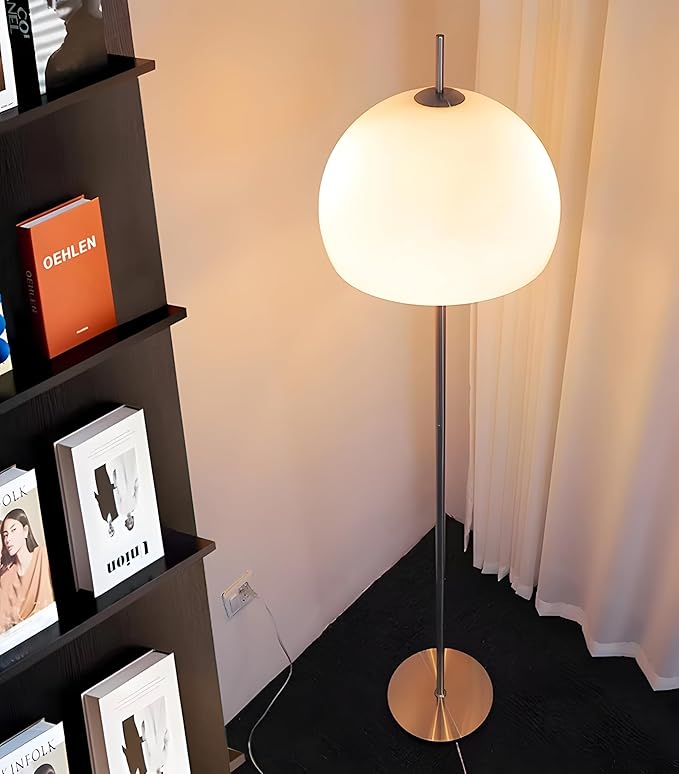 Bofea-White Floor Lamps for Living Room,Modern Milk Glass Standing Lamp with Foot Switch,3 Color Temperature Couch Reading Floor Lamp,Nightstand Light,Chrome Pole Tall Lamp,Mushroom Lights for Bedroom