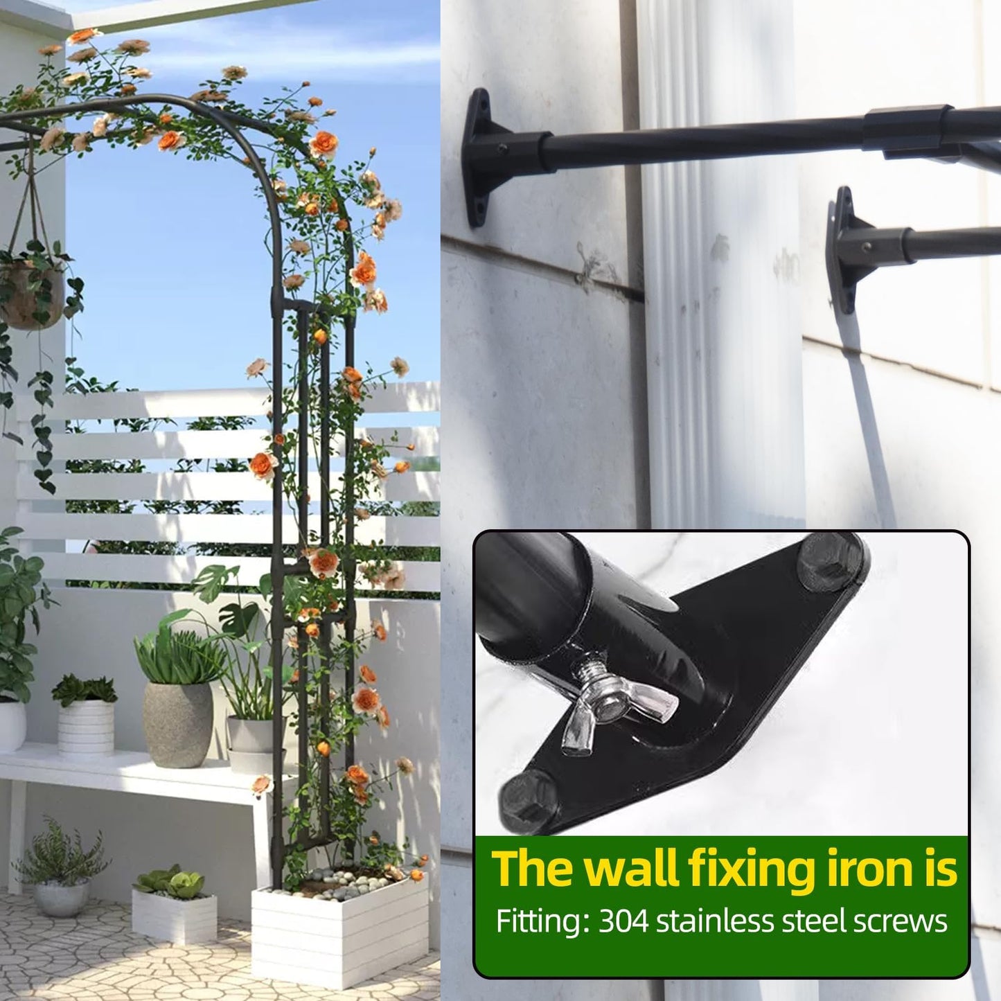BUKLIYN Half Sided Arch Against The Wall Garden Arch Trellis - Garden Arch Arbor Trellis for Climbing Plants Outdoor - Garden Arch Trellis Arbor for Home Yard and Garden（Black）
