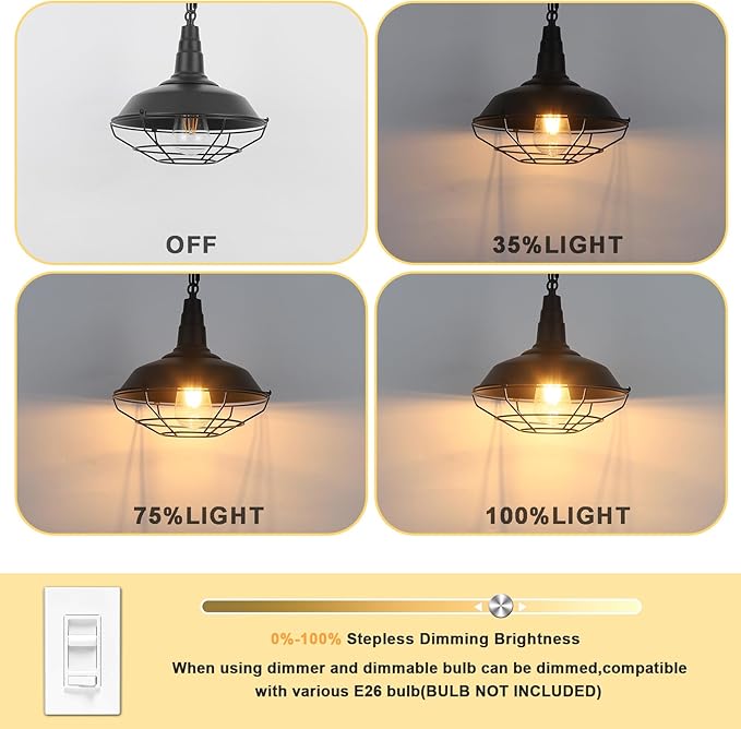 Black Pendant Light Kitchen Island 3 Pack, Farmhouse Pendant Light with Metal Wire Cage, Industrial Hanging Lights for Kitchen Sink Barn Dining Room