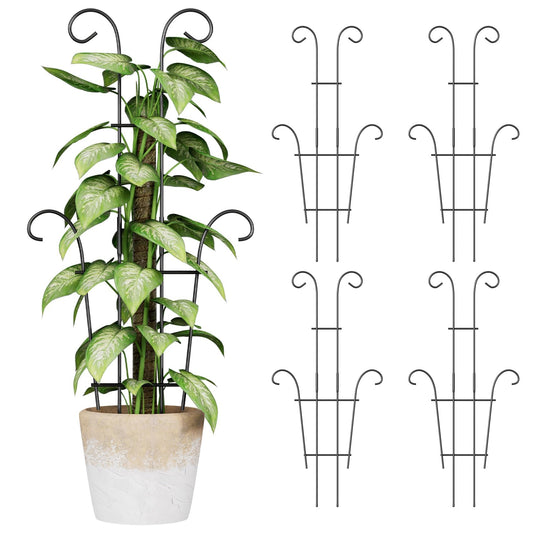 Larger 23.6in Plant Trellis for Climbing Plants Indoor Outdoor, 4 Pack Expandable Metal Trellis for Potted Plants - Sturdy Rustproof Plant Support for Pothos Ivy Hoya Monstera, Houseplant Decor