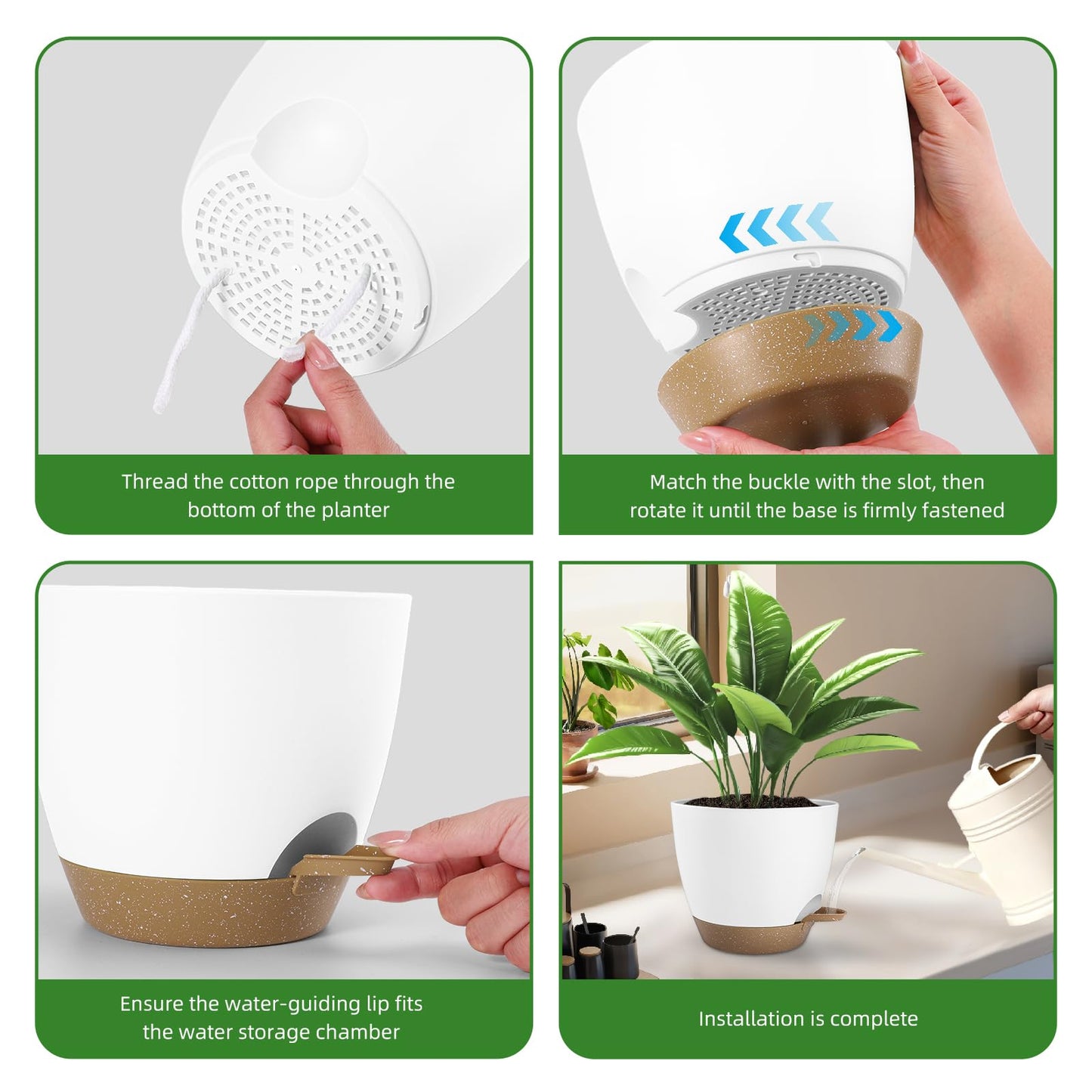 Hylitong Plant Pots 8/7.5/7/6.5/6 Inch Self Watering Pots,5 Pack Planters with Drainage Holes and Saucers,Plastic Flower Pots,Nursery Planters for Indoor Outdoor Plants (White)