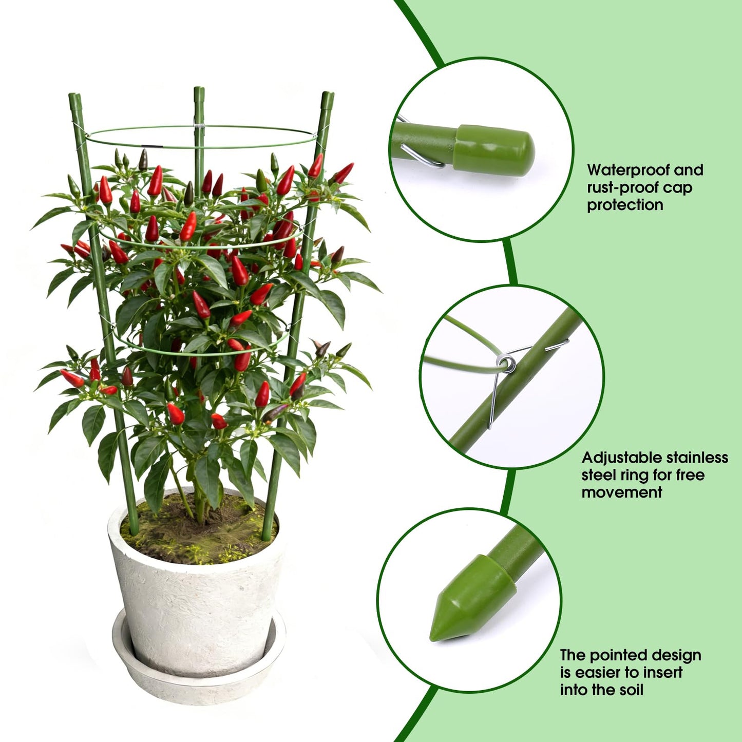 TOCCYARD 4 Pack Plant Support Tomato Cages for Garden, 24 Inches Tomato Cages and Supports with Adjustable Rings for Garden Pots, Plant Stakes Tomato Trellis Rings for Climbing Plants