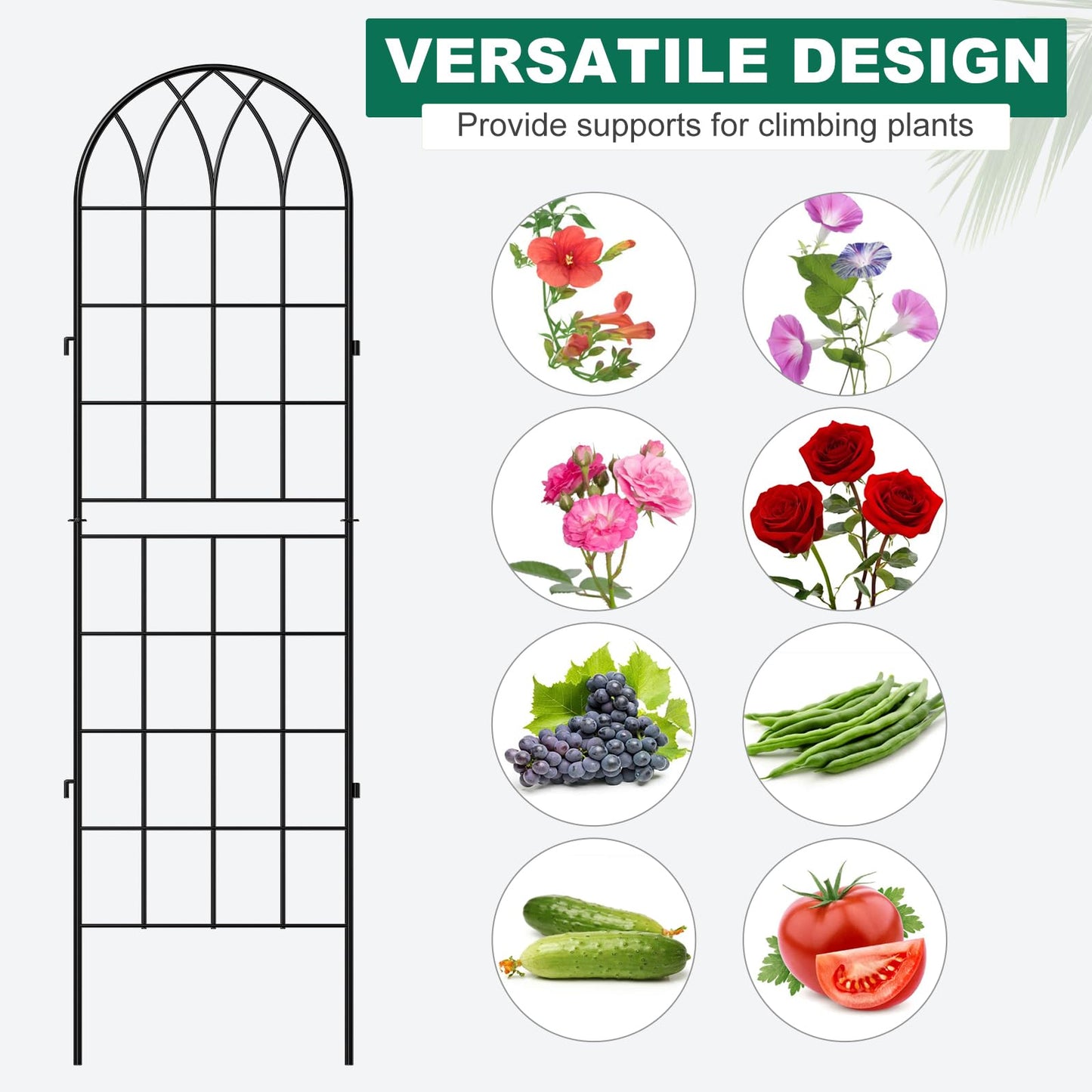4 Pack Metal Garden Trellis for Climbing Plants, 71 Inch Black Metal Garden Trellis for Vines Plant Rose Vegetable Support,Large Decorative Outdoor Trellis