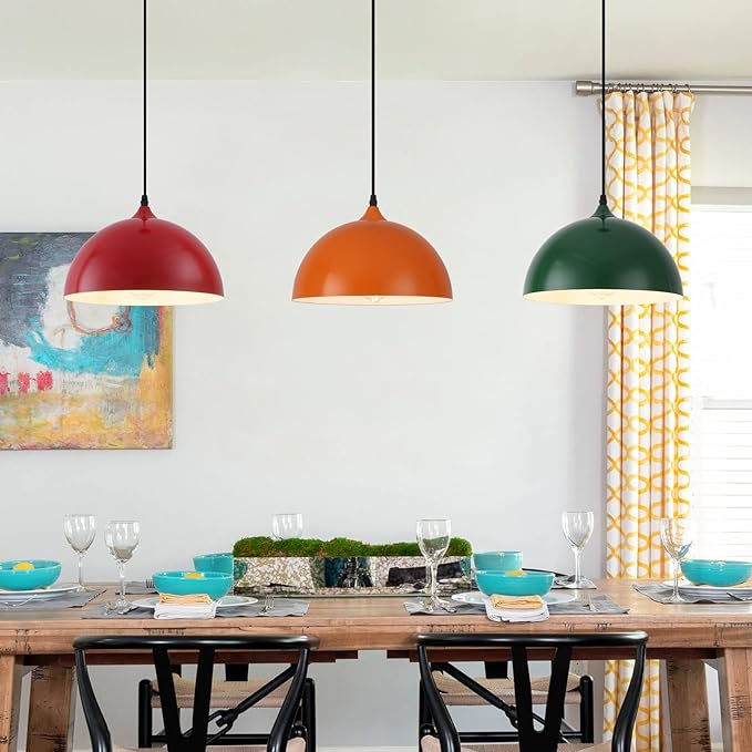 Colorful Pendant Lights, 11.8" Dome Pendant Light 3 Pack, Modern Light Fixtures for Kitchen Island, Adjustable Height Pendant Lighting for Dining Room, Bedroom, Living Room, Hallway, Bar