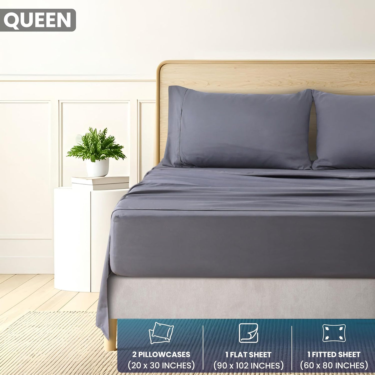 Utopia Bedding Queen Sheet Set - Ultra Soft Brushed Microfiber - Deep Pocket, Wrinkle & Fade Resistant - Grey