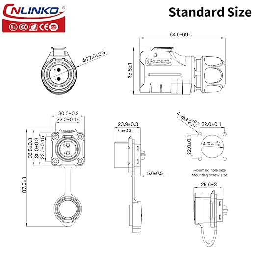 CNLINKO LP20 Series Waterproof Connector, IP68 Power Connector 2pin 3pin 4pin 5pin 7pin 9pin 12pin Connector for LED Lamp Project Cable Assemble Type (12pin Connector Set)