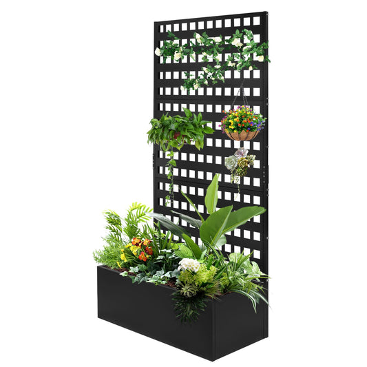 TRVFPON Metal Planter Box with Trellis Raised Garden Bed with Drainage Holes， Privacy Planters for Patio as a Privacy Screen for Climbing Plants Outdoor (35x18x71Inch)