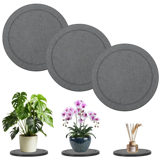 Ismosm Diatomaceous Earth Plant Saucer Set, 3 Pack, Gray, 6 or 8 Inch Diameter, Indoor Outdoor Planter Drip Tray with Non-Slip Pads (8 Inch)