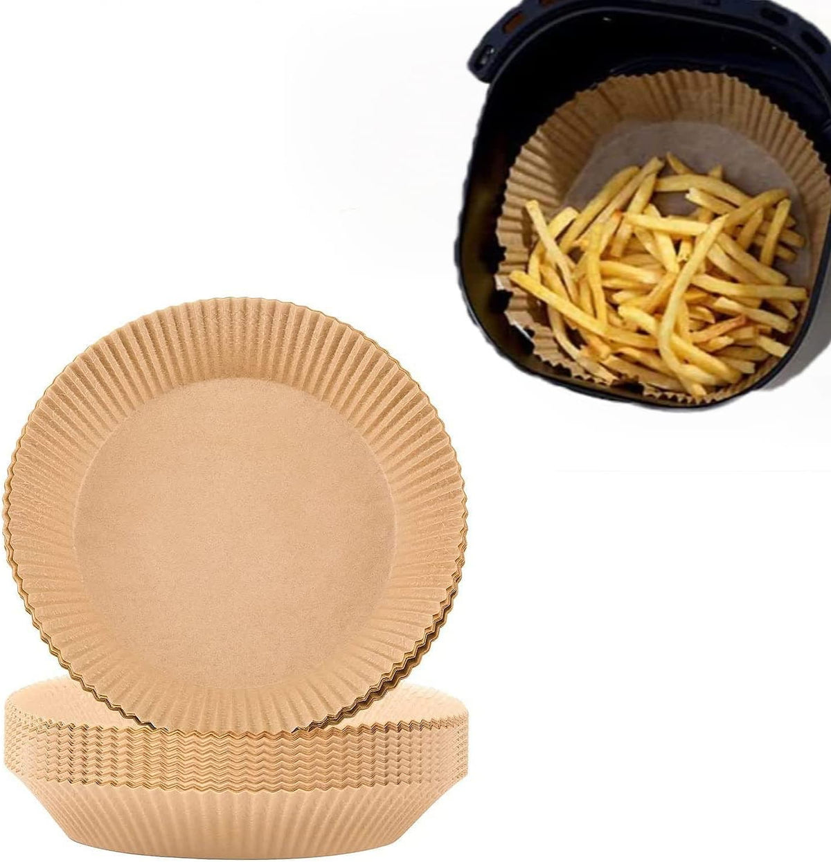 Skiennix Air Fryer Liners - 100 PCS Non-Stick Parchment Paper for Grease-Free Baking | Food Grade & Oil-Proof
