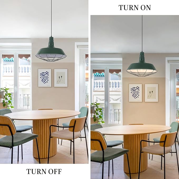Green Farmhouse Pendant Lights Kitchen Island 1 Pack, 18.1 Inch Large Barn Pendant Light, Oversized Industrial Pendant Light with Wire Cage, Island Pendant Lights for Kitchen Barn Warehouse