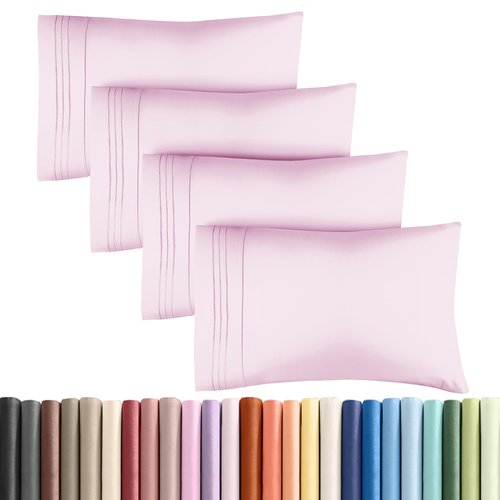 King Pillow Cases Set of 4 - Ultra Soft Hotel Quality Pillowcase Covers - Comfy, Cozy & Wrinkle Free - Shrinkage, Stain & Fade Resistant - Machine Washable Pillow Protectors - 4 Piece Set - Light Pink