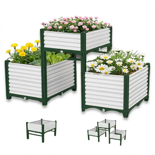 3PCS Raised Garden Beds Outdoor with Legs Planter Box, 47x20x21in Reinforced Support Rods, Drainage Grid, Multi-Combination Options for Vegetables, Flowers, Herbs, Ideal for Balcony, Patio Gardening