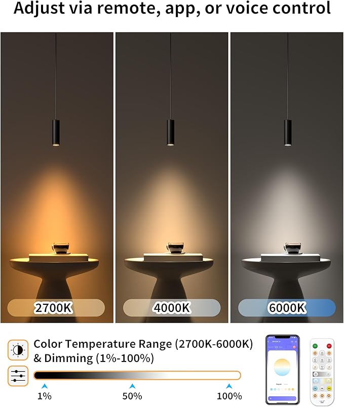 LED Spotlight Pendant Downlight Lamp Head, 24V Magnetic Track Lighting Pendans Light, 7W LED Lamp,Smart Control via App, Remote & Voice, Dimmable & CCT 2700K-6000K, Beam Angle 24°