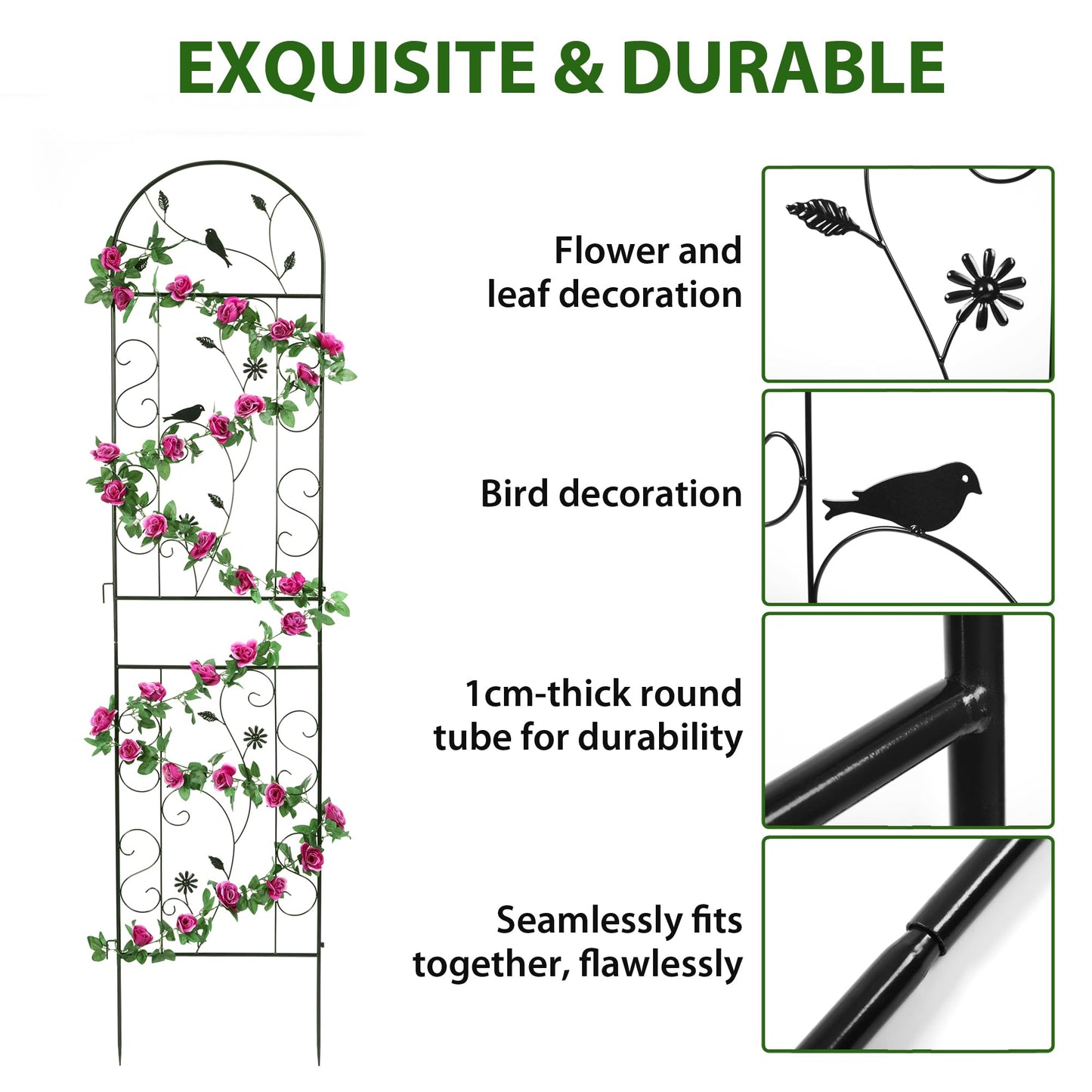 Metal Garden Trellis for Climbing Plants, 86.5" x 19.7" Metal Plant Trellis Outdoor, Black Iron Garden Trellis, Clematis Rrellis Outdoor, Arched Decoration Suitable for courtyards, lawns, Gard