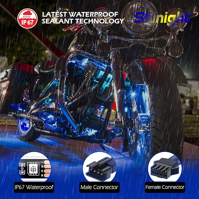 SHINIGHT 18 Pcs Motorcycle LED Light Kits, App Control Multicolor Waterproof Motorcycle LED Strip Lights with RF Remote, Music Sync & Multiple Scene Modes RGB LED Lights for Motorcycles