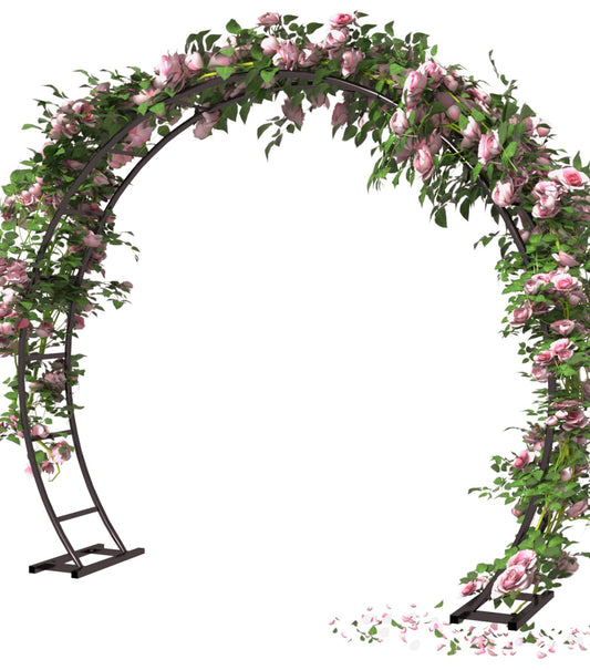 Queension Metal Arch Backdrop Stand 8Ft Wide 7Ft High, Wedding Arch Frame for Wedding Decorations, Balloon Arch Stand with Base for Ceremony, Outdoor Garden Arch Trellis for Climbing Plants, Black