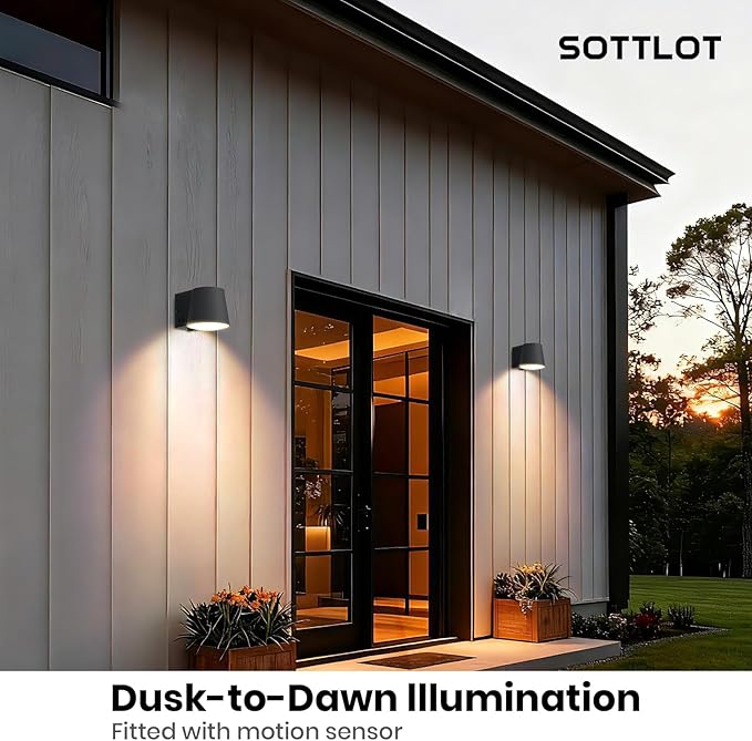 Outdoor Wall Light Fixture, AC/Solar Charging Front Porch Lights Wall Mount Waterproof, 2700K/4000K/6500K, Dusk to Dawn Outdoor Lighting Motion Sensor for Door Entryway Garage, Darkgrey, 1pcs