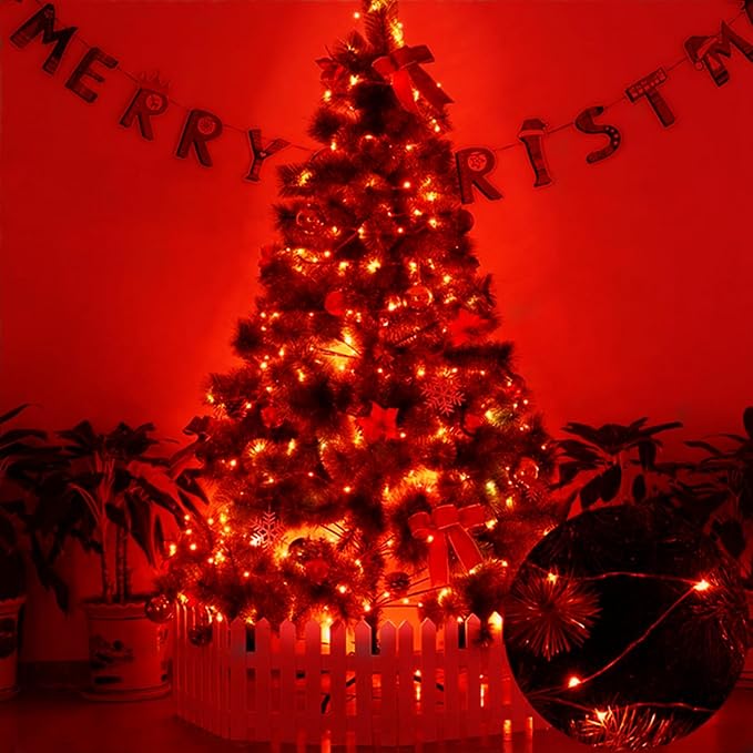 Red Fairy Lights Battery Operated 3 Speed Modes 7Ft 20 LED Mini Christmas Tree String Waterproof Twinkle Firefly for Bedroom Thanksgiving Valentine's Decor