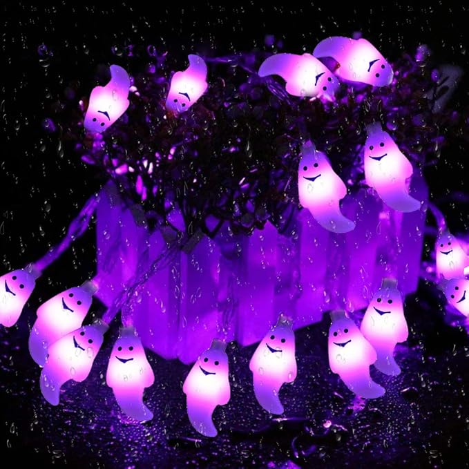 Halloween Solar String Lights, 21.3 Ft 30 LED Milky White Ghost LED Lights IP65 Waterproof for Halloween Outdoor Indoor Party Decor, Patio, Lawn, Garden, Yard