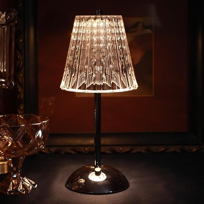 Cordless Table Lamp, 4000mAh Rechargeable Battery Operated Lamp, 3 Color Modes & Stepless Dimmable LED Touch Lamp, Portable Crystal Metal Beside Lamps for Bedroom Restaurant(Silver Chrome)