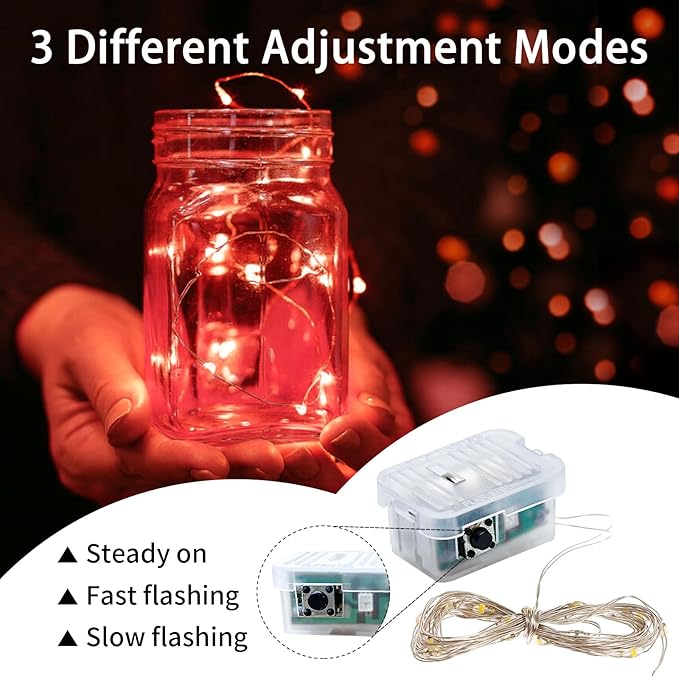 8 Pack Red Fairy Lights 7Ft 20 LED Twinkle String Lights 3 Modes Battery Operated Waterproof Firefly Starry for Mason Jar Party Table Centerpieces Halloween Christmas Valentines Day