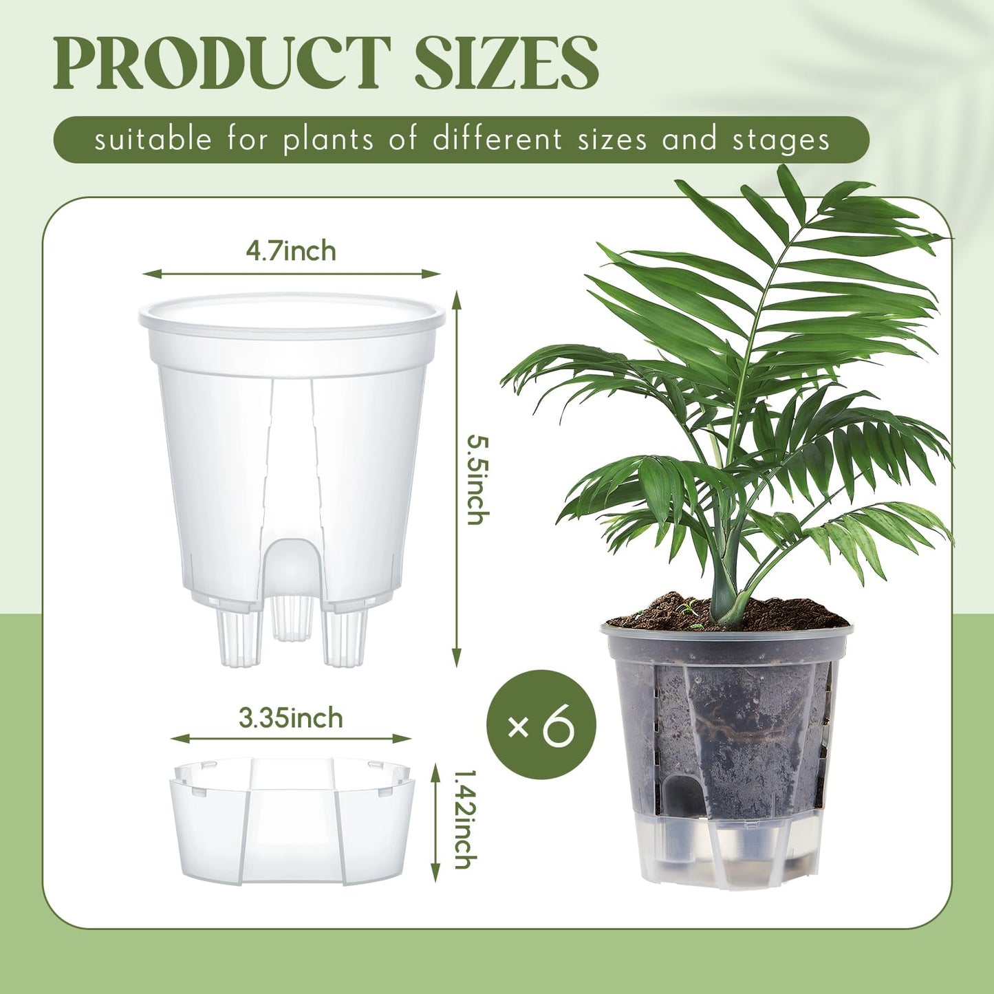 Wonderjune Self Watering Pots for Indoor Plants with Deep Reservoir and High Drainage Holes for Outdoor Plants and Flowers, Bare Root Planter(4.72'',Clear,6 Pcs)