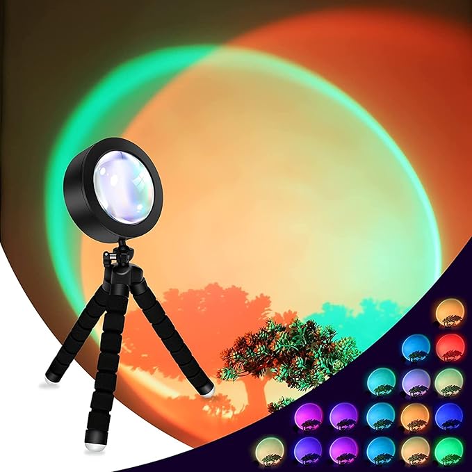 OEM Sunset Light Projection Lamp with Tripod Stand 360 Degrees Detachable Atmosphere USB Sunrise Projector Lamp Rainbows Lights - (Color: Black)