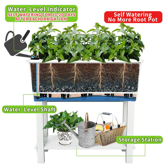 Megawodar 3 Pcs Self Watering Elevated Raised Garden Bed, Large Outdoor Plastic Planter Box Big Flower Plant Pot for Planting Flowers Vegetables and Herbs (3, White)